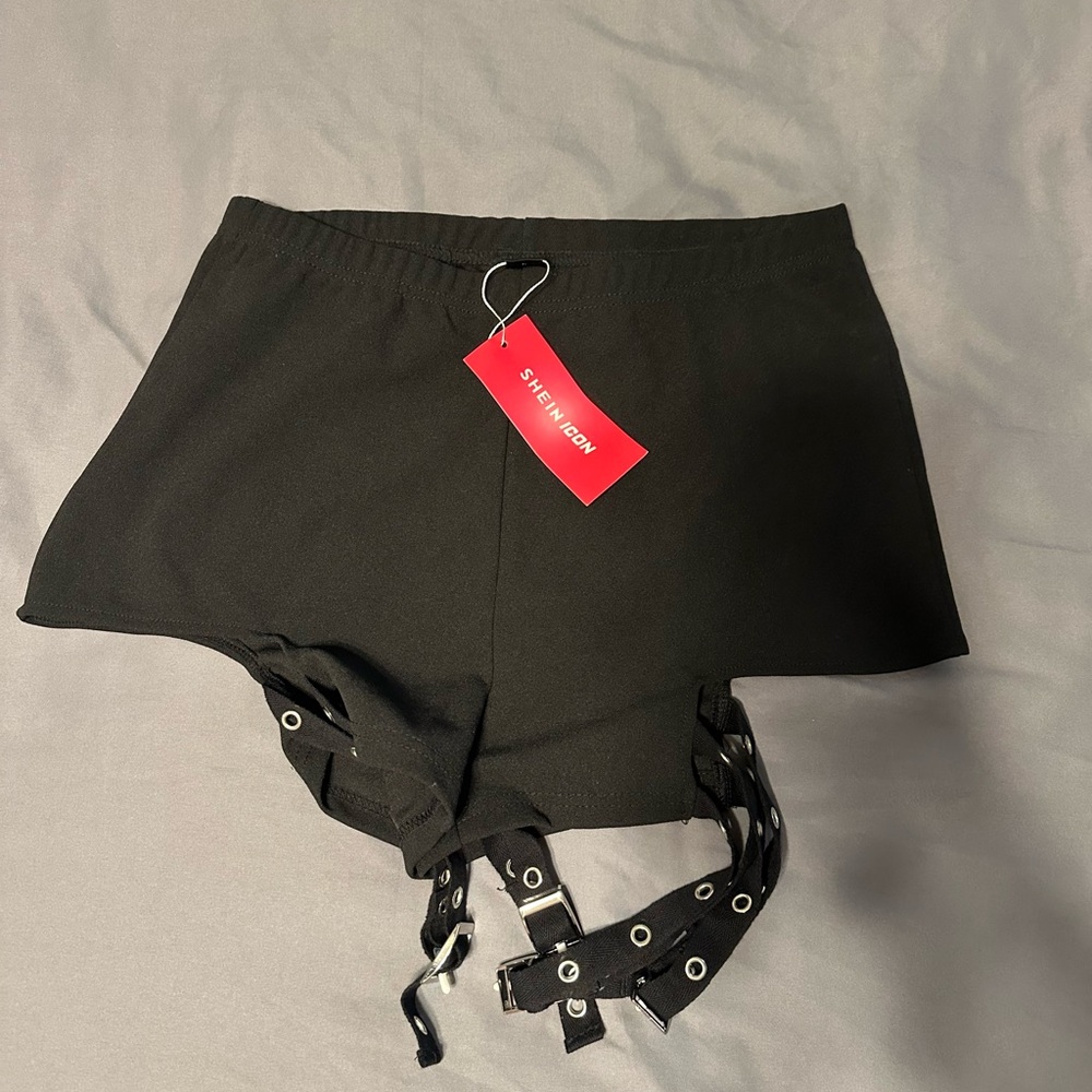 Women’s SHEIN Black Shorts with Buckle Straps